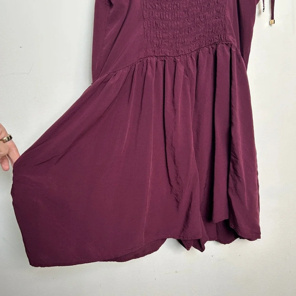 Kate Spade Dive Right In Smocked Tie Shoulder Romper Burgundy Medium‎